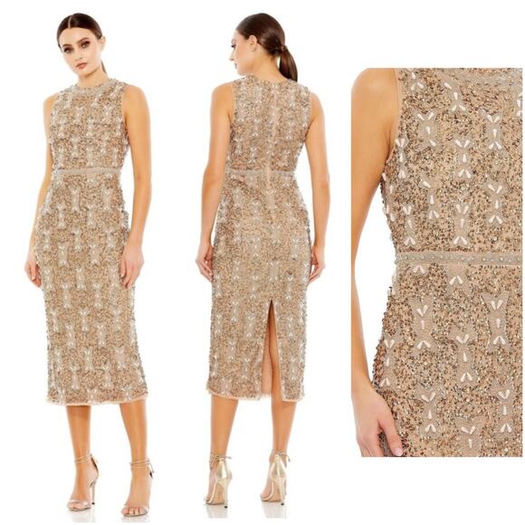 Mac Duggal Dresses & Skirts - Mac Duggal Cocktail Dress Heavily Beaded brown midi dress size 6 C6